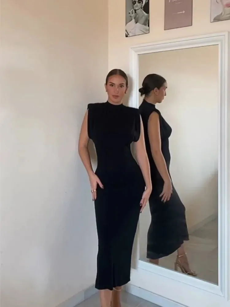 Sexy Midi Dress. Elegant Sleeveless Slim Dresses