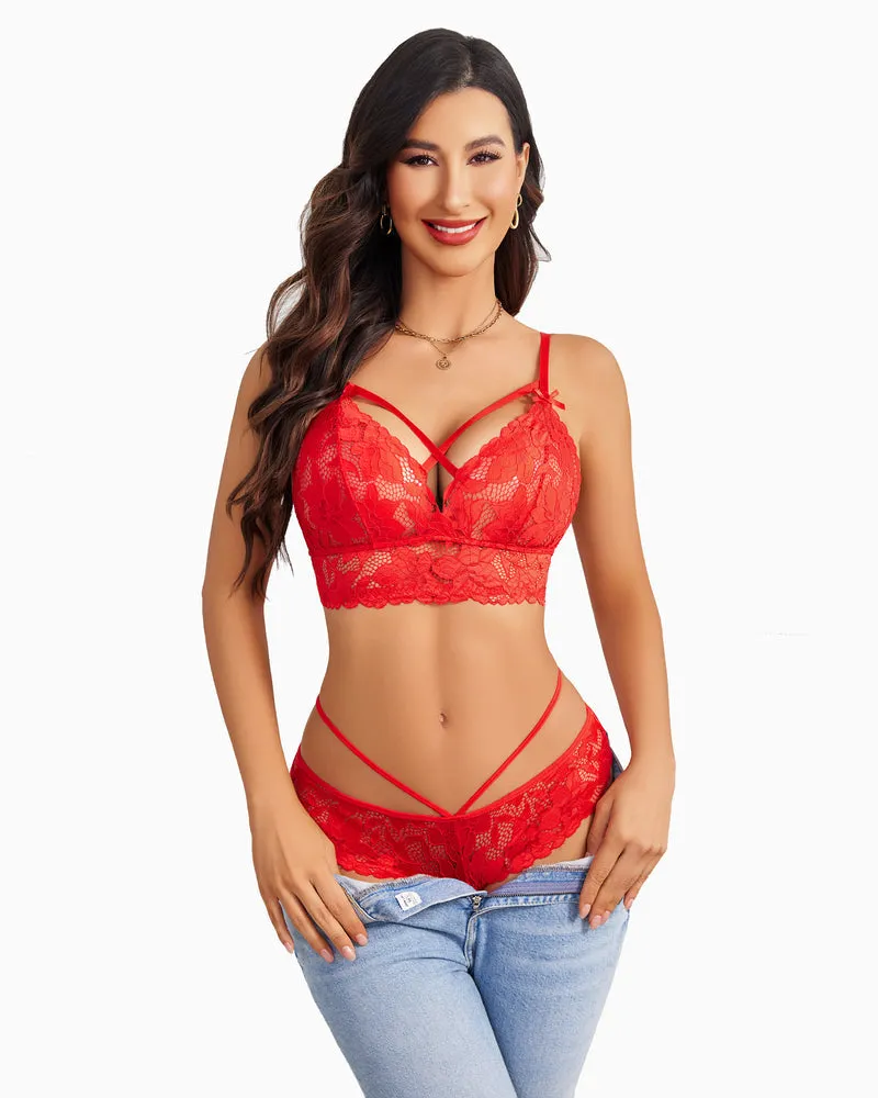 Sheer Lace Bra and Panty Two Piece Sets