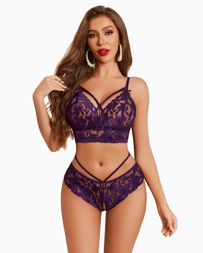 Sheer Lace Bra and Panty Two Piece Sets