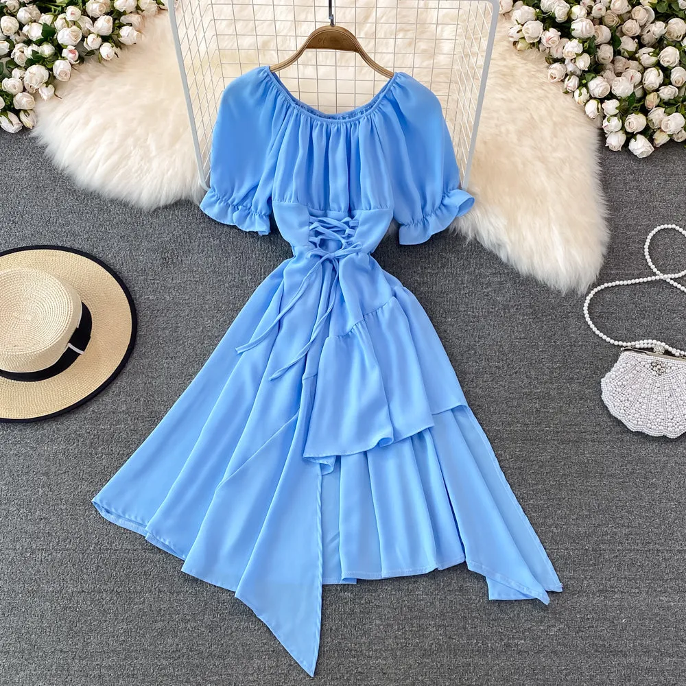 Simple lace-up dress with irregular dress       S508