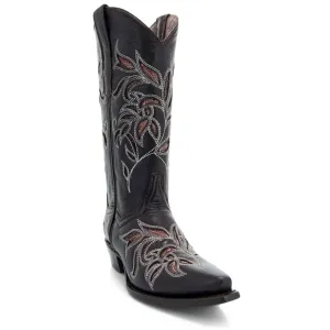 Soto Boots Womens Floral Embroidered Inlay Cowgirl Boots M50049 Brown