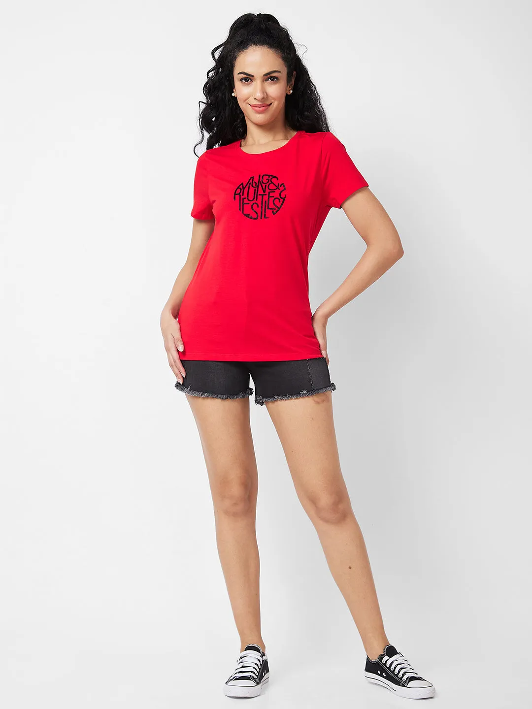 Spykar Mid Rise Black Shorts For Women