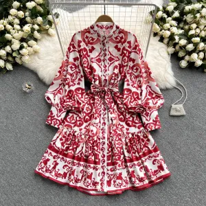 Stylish Printed Pattern Long Sleeve Dress     S225