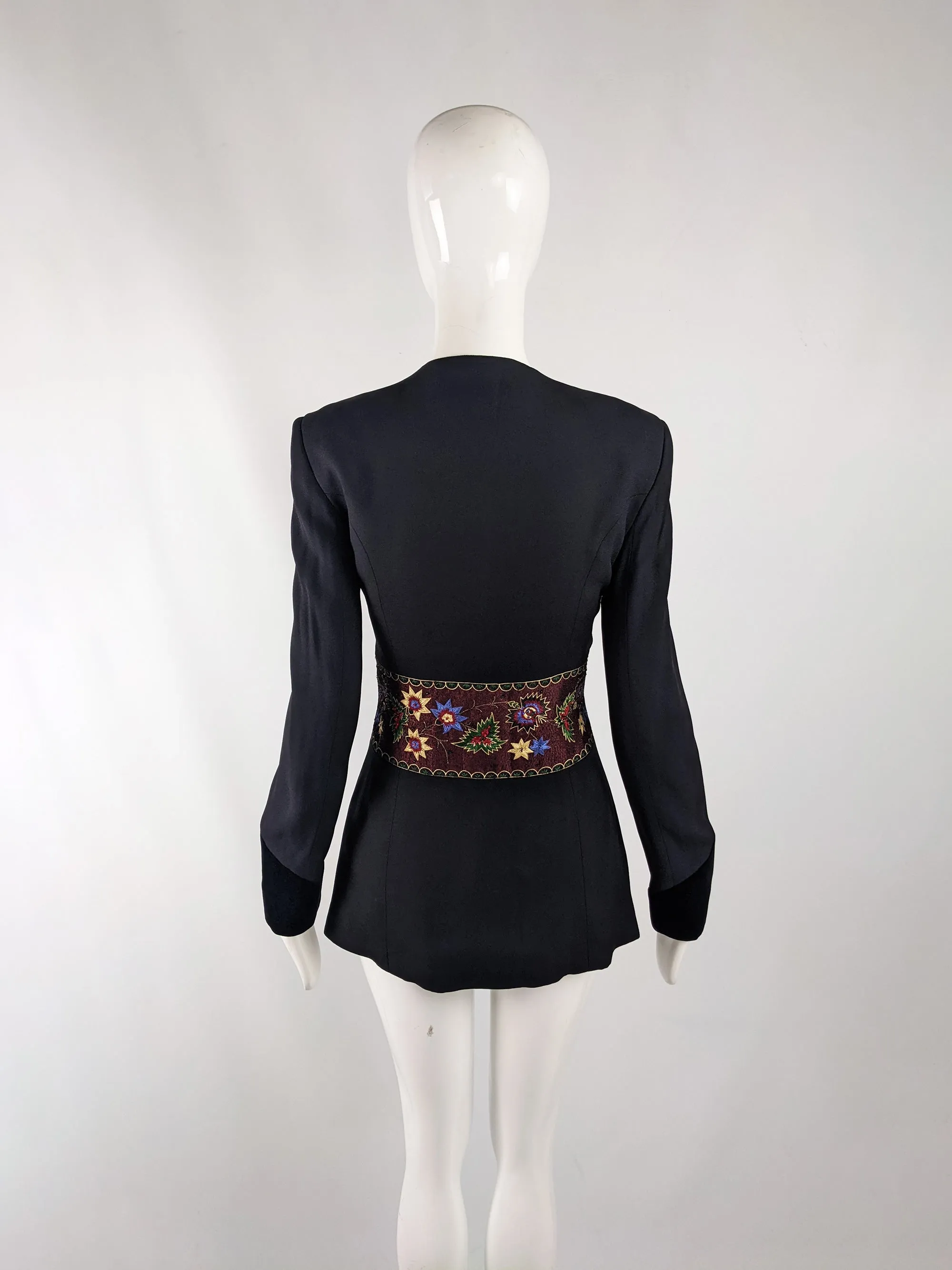 Tomasz Starzewski Vintage Black Crepe Embroidered Jacket, 1980s