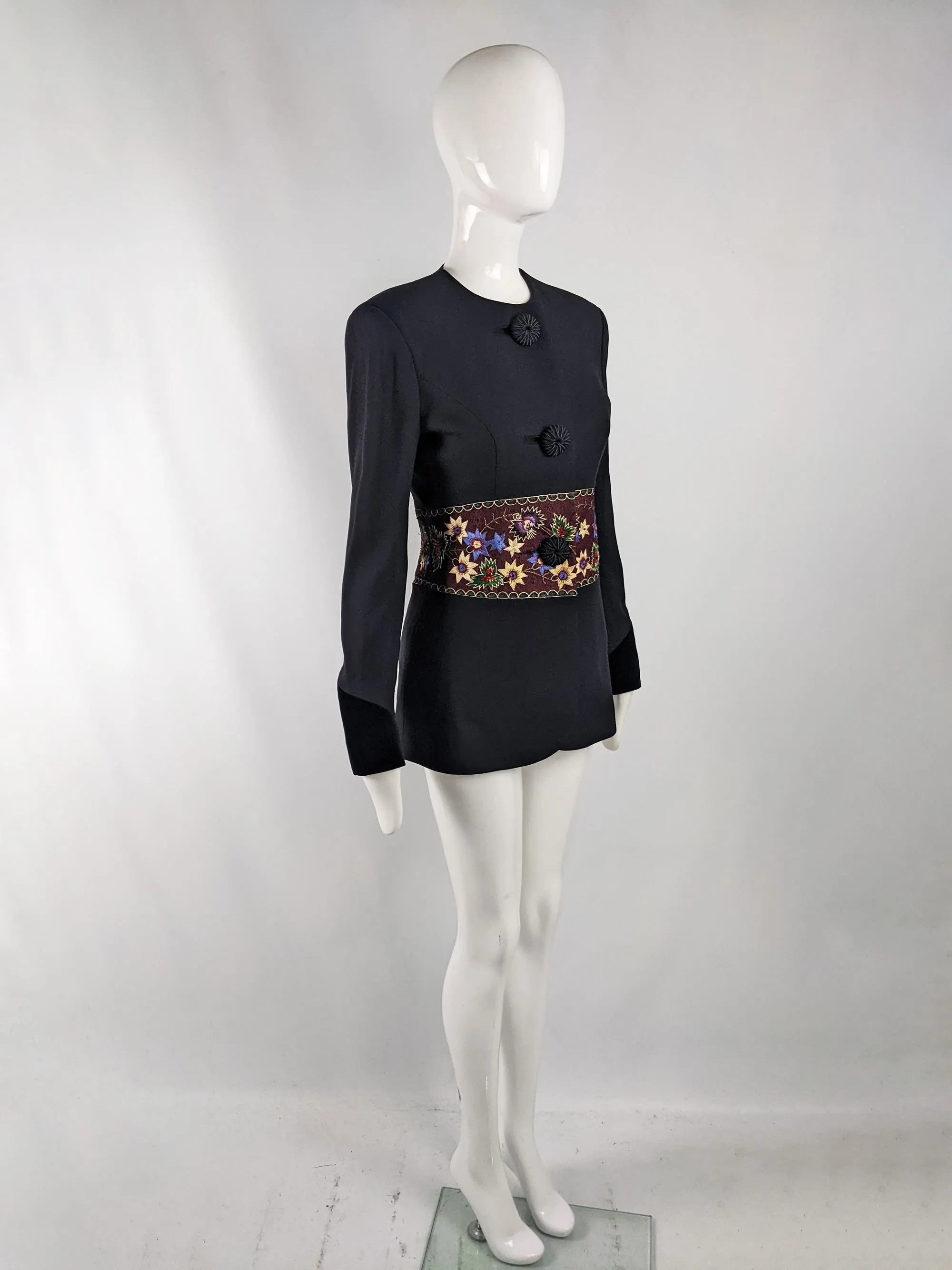 Tomasz Starzewski Vintage Black Crepe Embroidered Jacket, 1980s