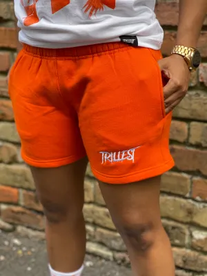 Trillest Women Orange Cotton Fleece Shorts