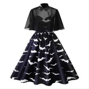 Two-Piece Set Dress Bat Printed Dress Casual Mini Dress Short Sleeve Shirt Dress