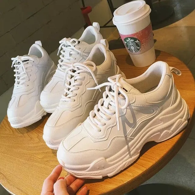 Warm Women Shoes 2019 New Chunky Sneakers For Women White Vulcanize Shoes Casual Fashion Dad Shoes Platform Sneakers Basket