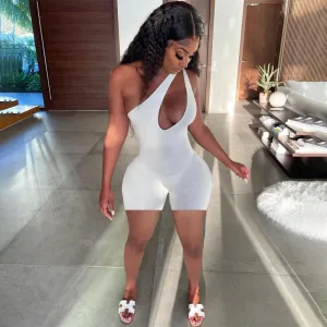 Wenkouban   Sexy Hollow Out Bodysuit Women Off Shoulder Single Strap Jumpsuit 2022 Summer Fashion Slim Solid Color Sleeveless Playsuit