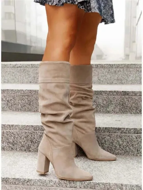 Women Boots 2023 Winter Designer Luxury Faux Suede Casual High Heels