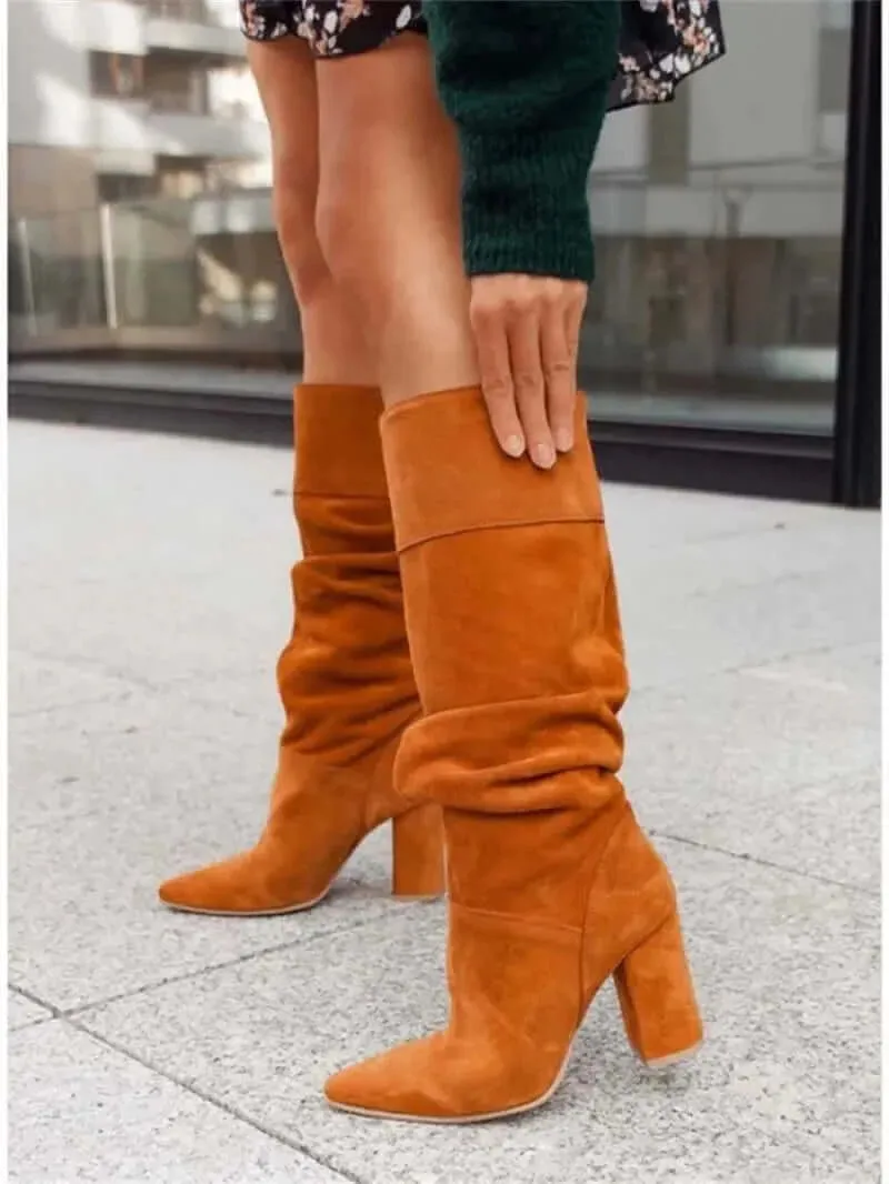 Women Boots 2023 Winter Designer Luxury Faux Suede Casual High Heels