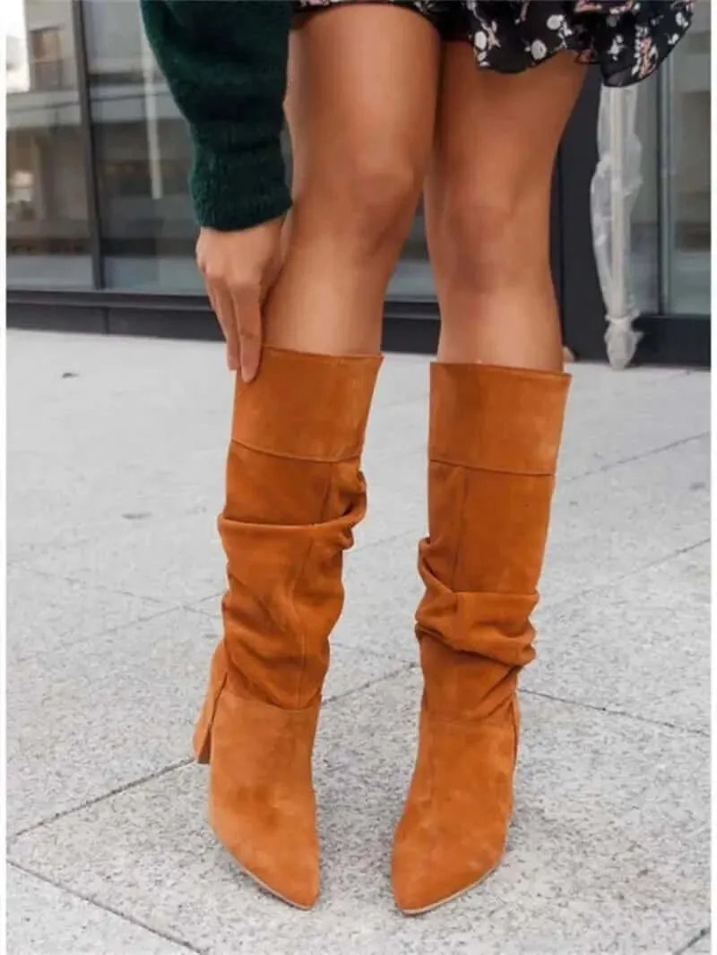 Women Boots 2023 Winter Designer Luxury Faux Suede Casual High Heels