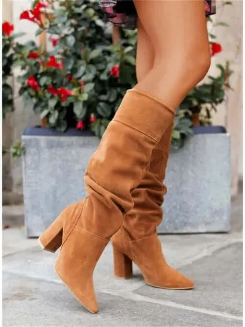 Women Boots 2023 Winter Designer Luxury Faux Suede Casual High Heels