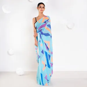 Women Carol Georgette Digital Printed Saree In Blue Color