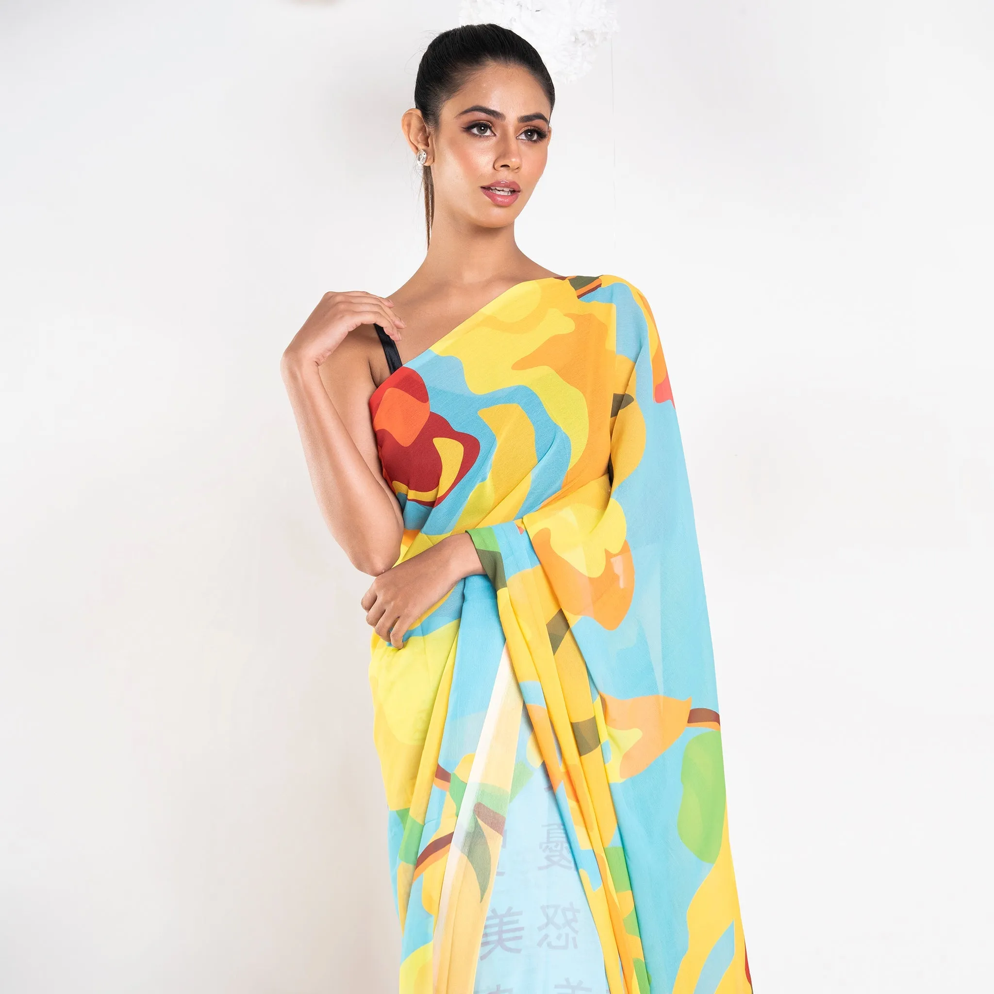 Women Charlene Georgette Digital Printed Saree In Blue Color