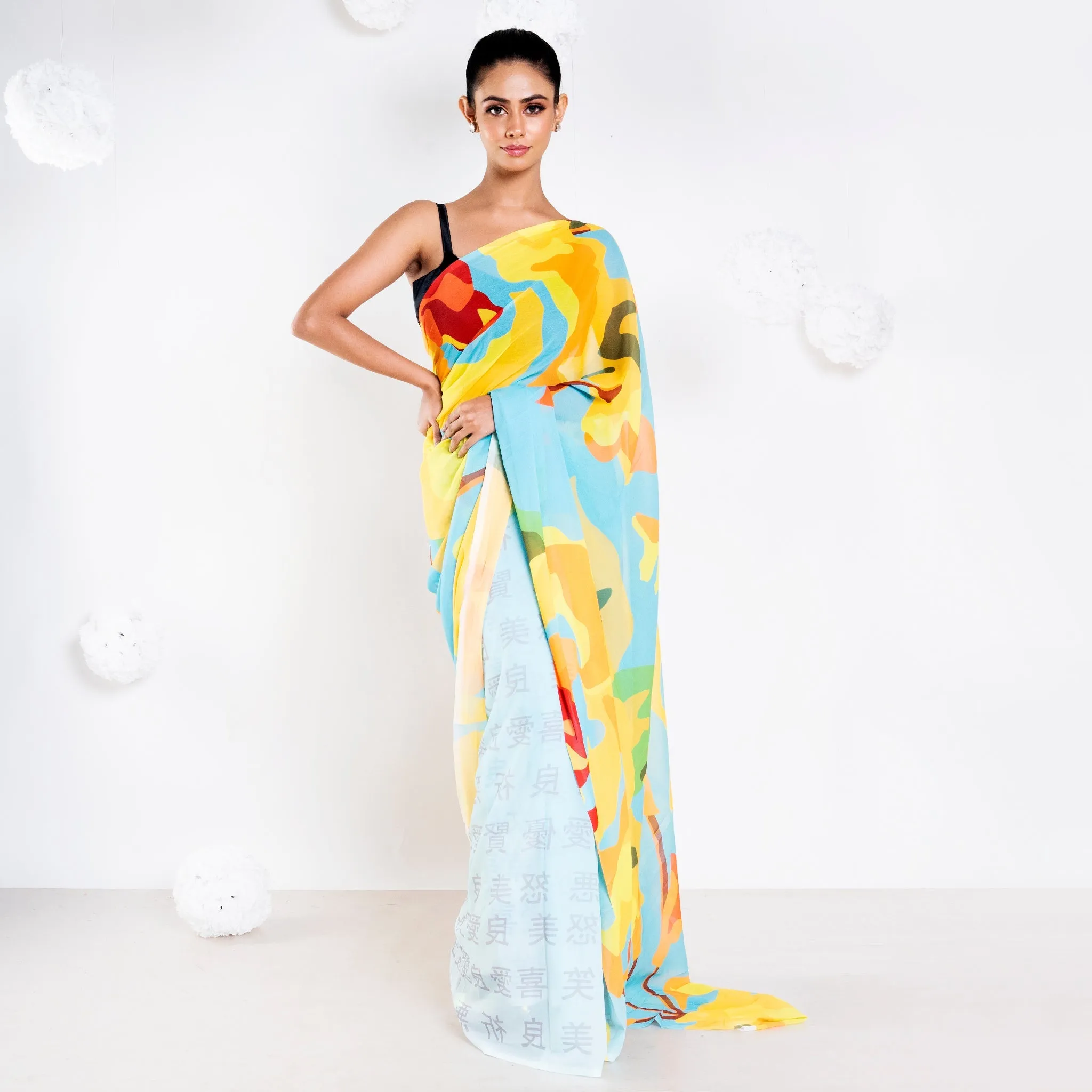 Women Charlene Georgette Digital Printed Saree In Blue Color