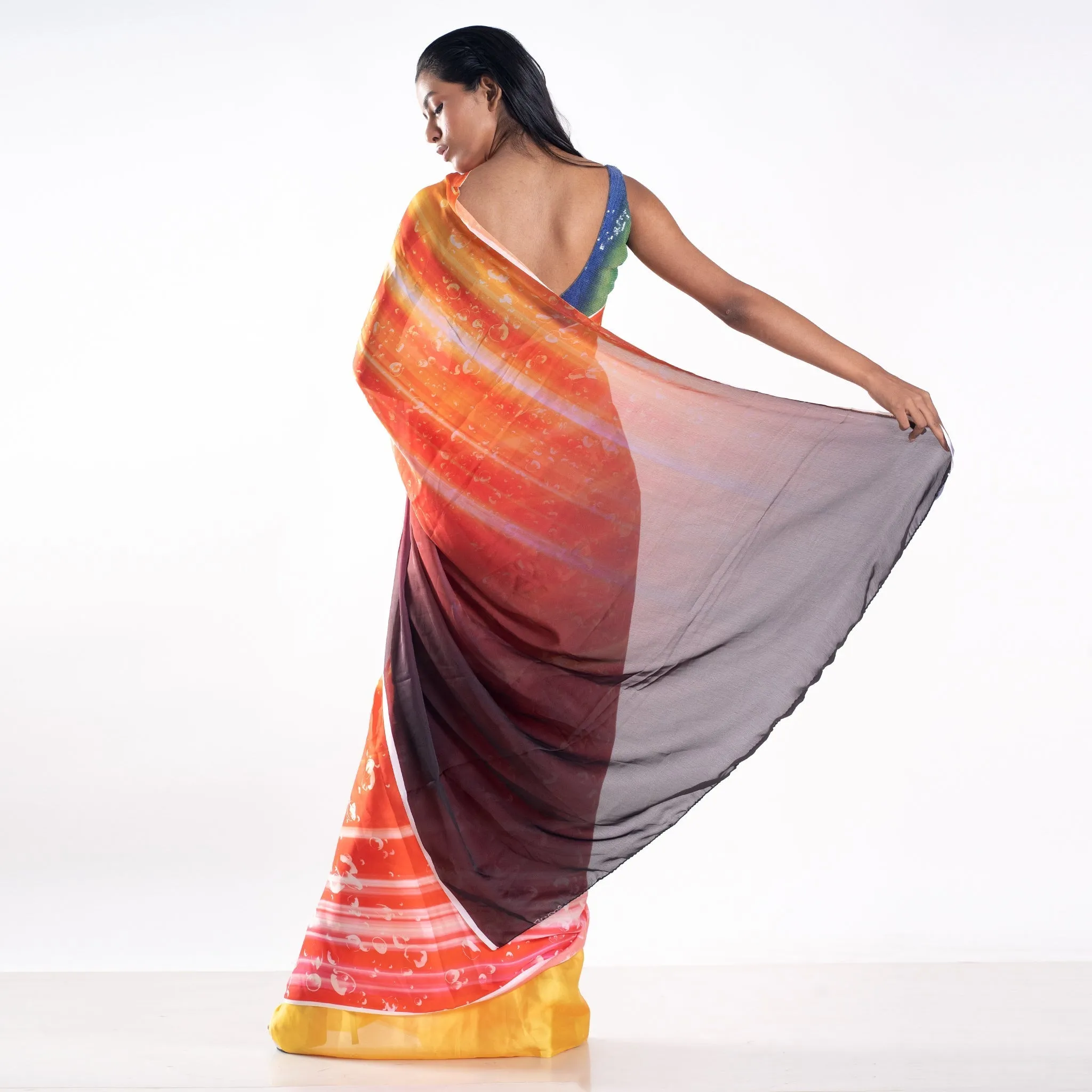 Women Citrine Digital Printed Satin Georgette Saree