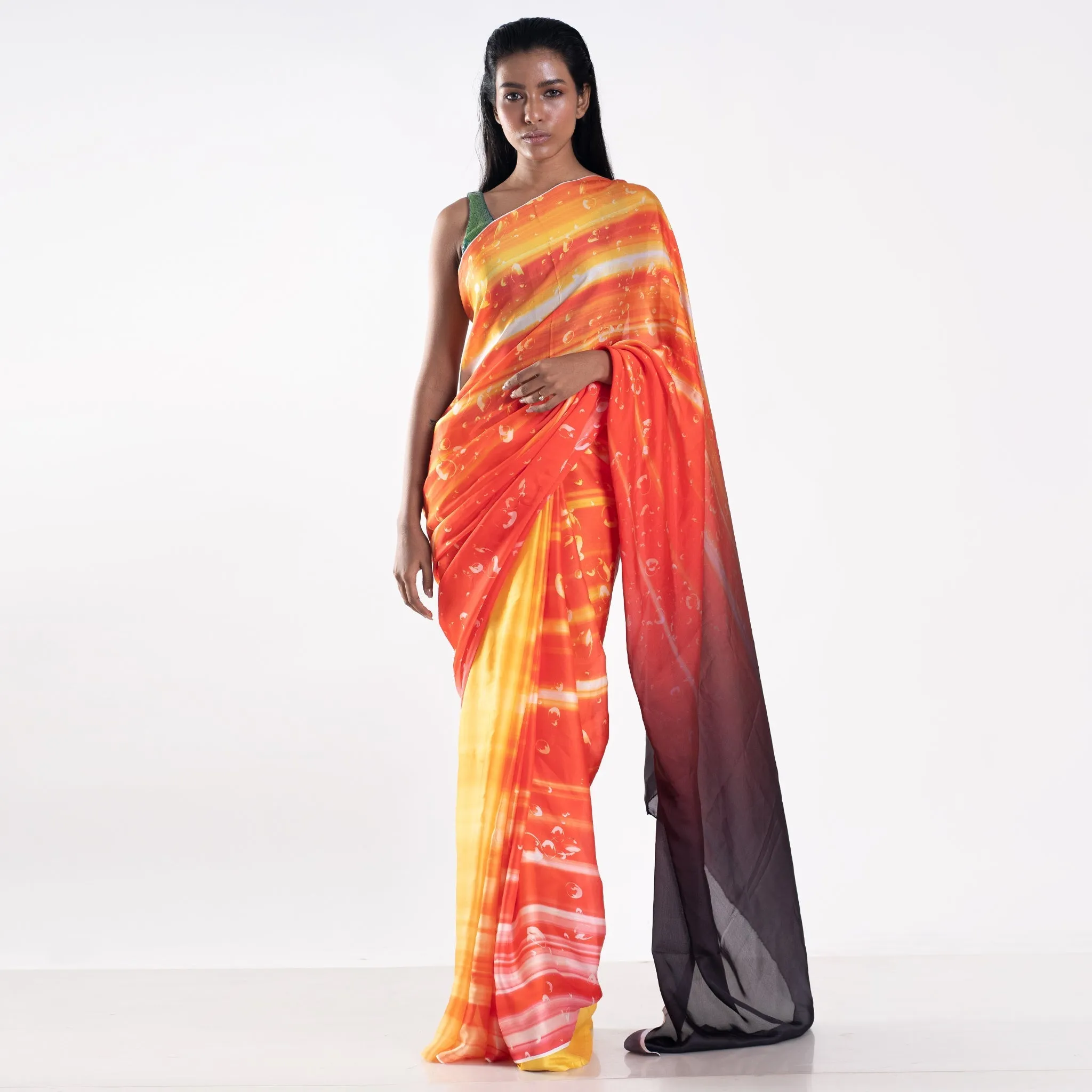 Women Citrine Digital Printed Satin Georgette Saree