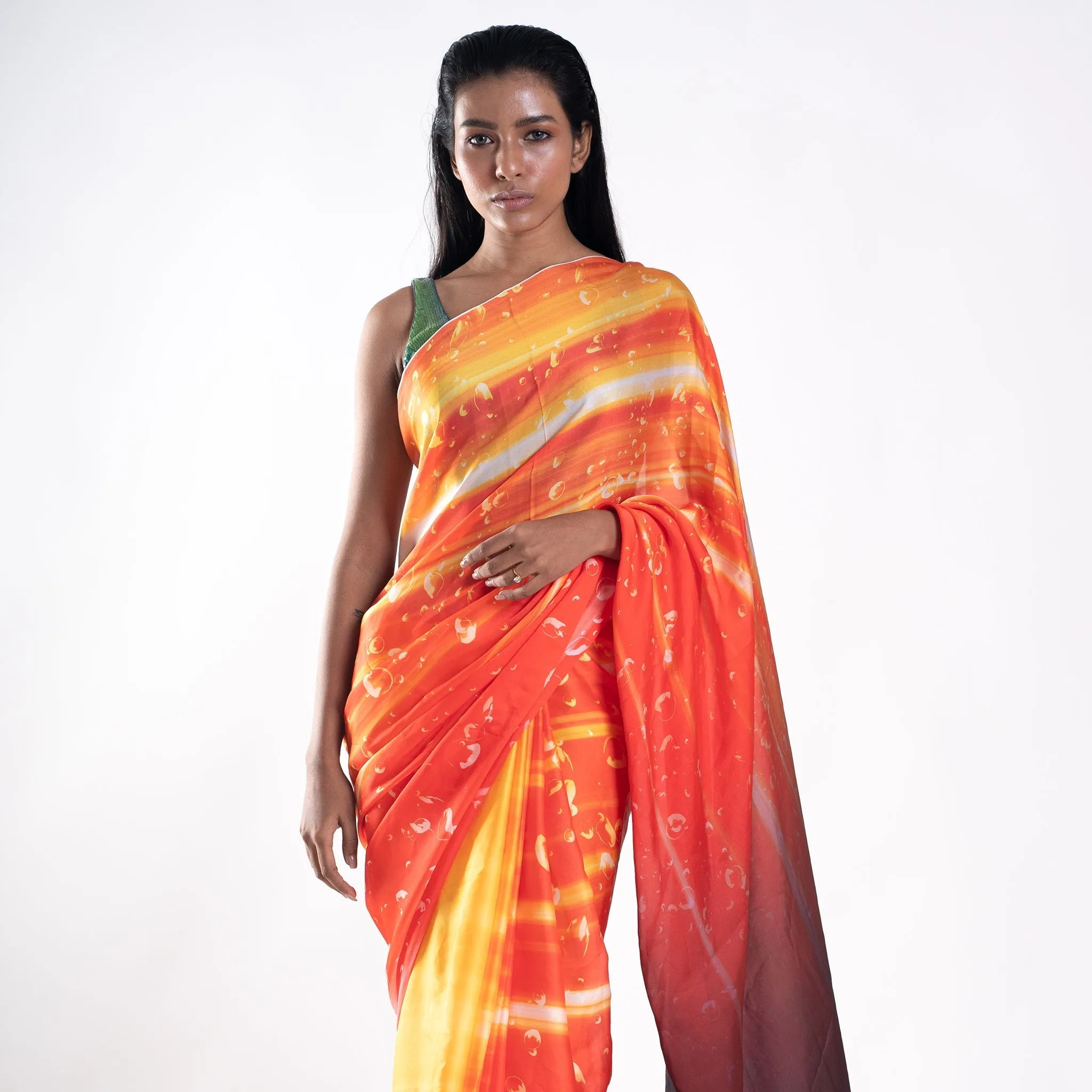 Women Citrine Digital Printed Satin Georgette Saree