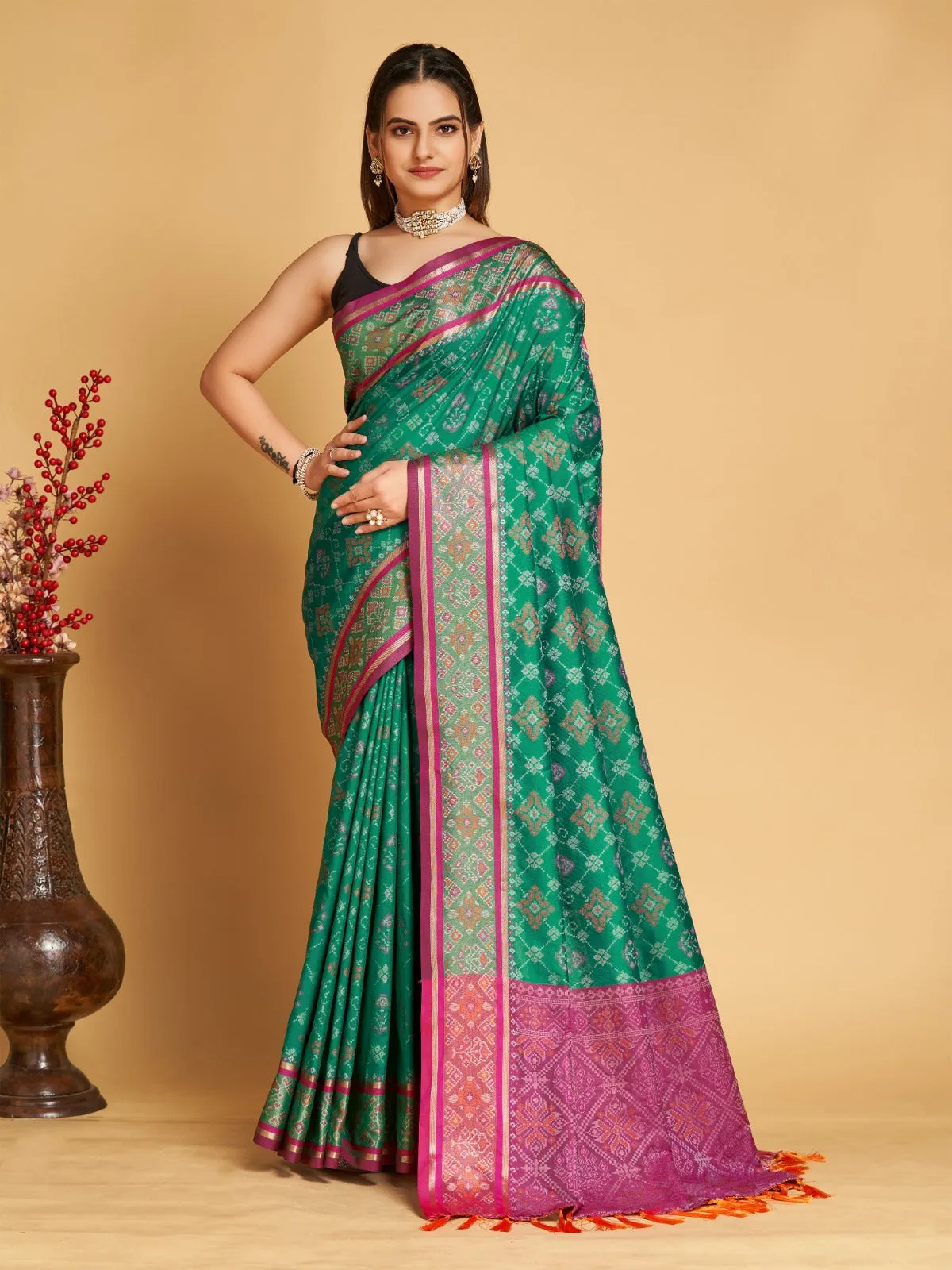 Women Party Wear Designer Green Colour Patola Silk Saree Collection