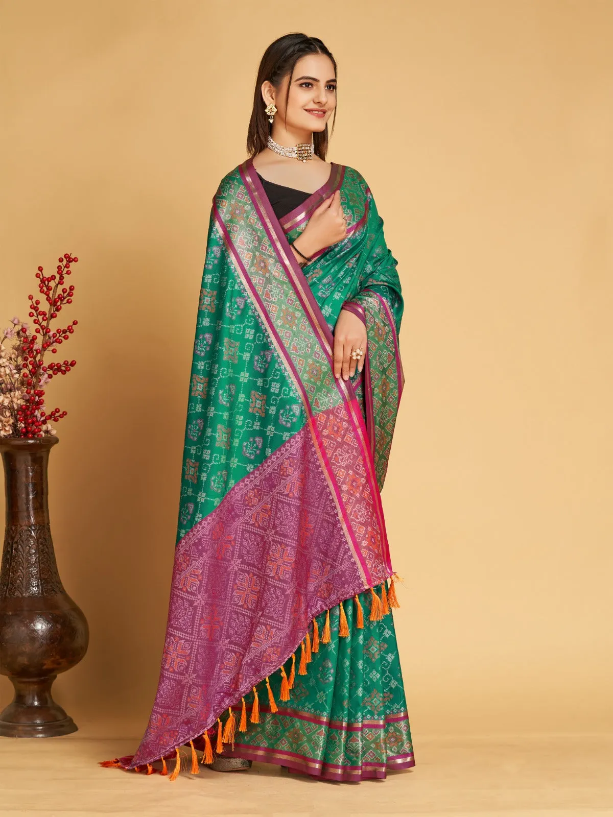 Women Party Wear Designer Green Colour Patola Silk Saree Collection