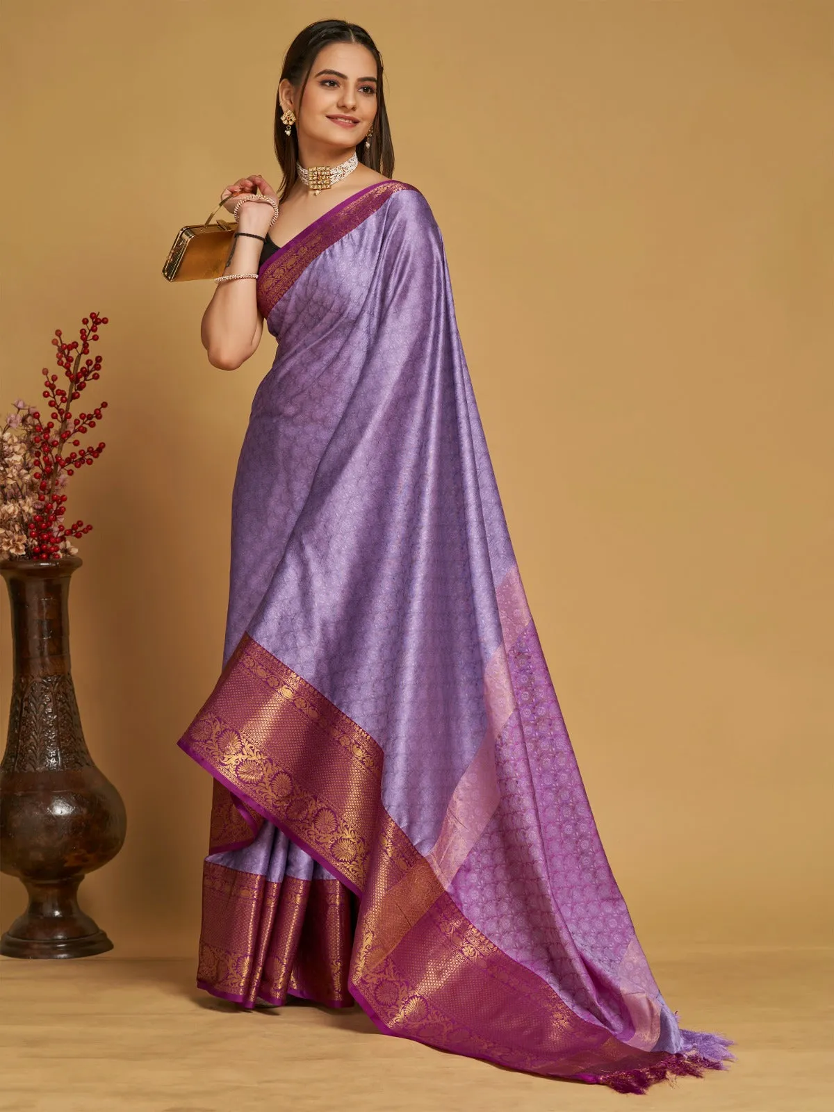 Women Party Wear Designer Purple Colour Banarasi Silk Saree Collection