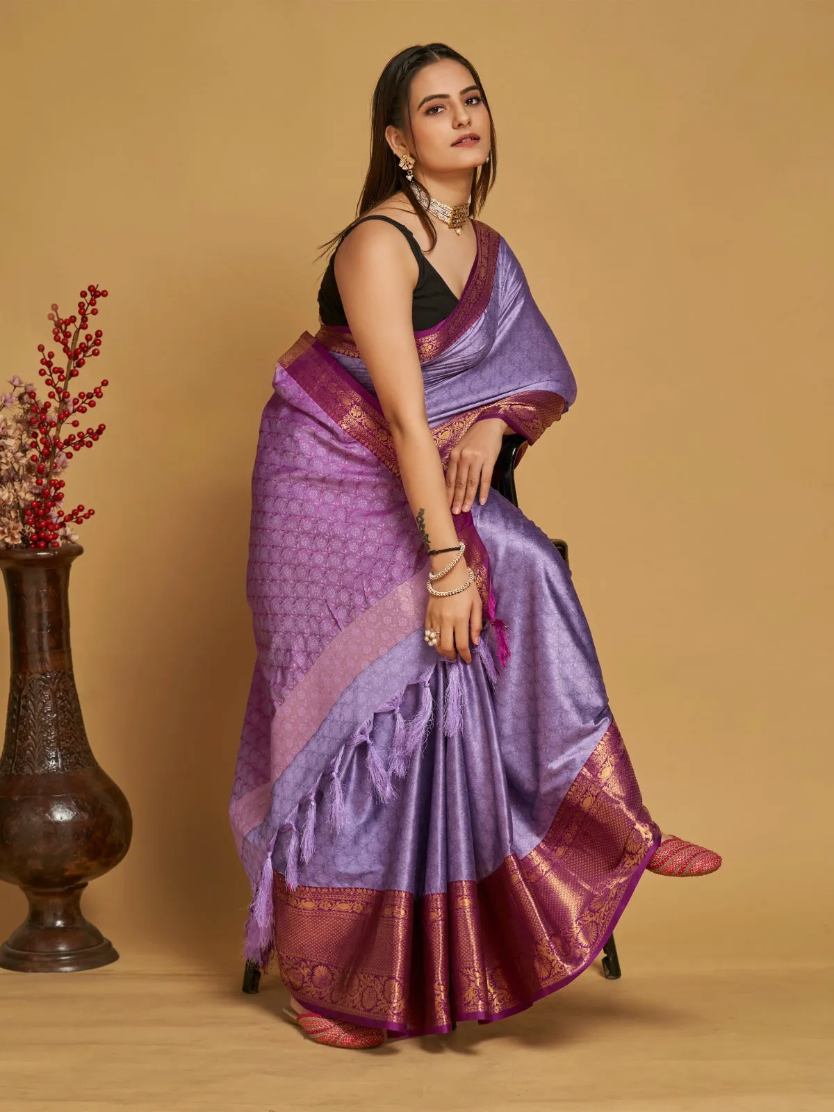 Women Party Wear Designer Purple Colour Banarasi Silk Saree Collection