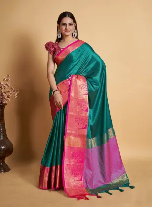 Women Party Wear Designer Soft Silk Blue colour Saree with Zari Border Work