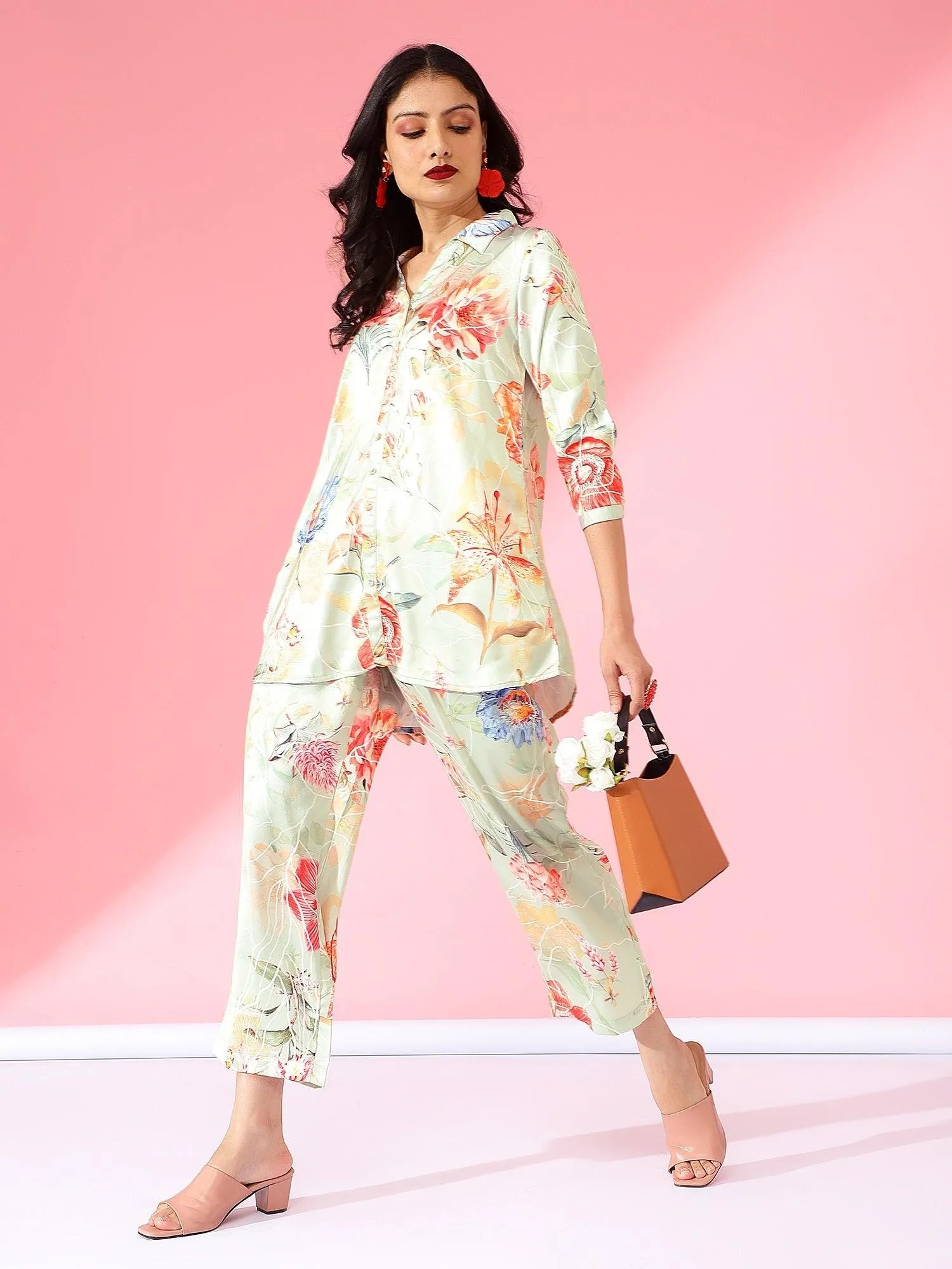 Women Printed Co-Ord Set Cream