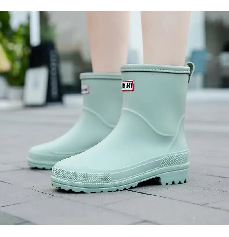 Women Rain Boots Waterproof Non-slip Mid-tube Boots Pvc Rubber Shoes - WRB50145