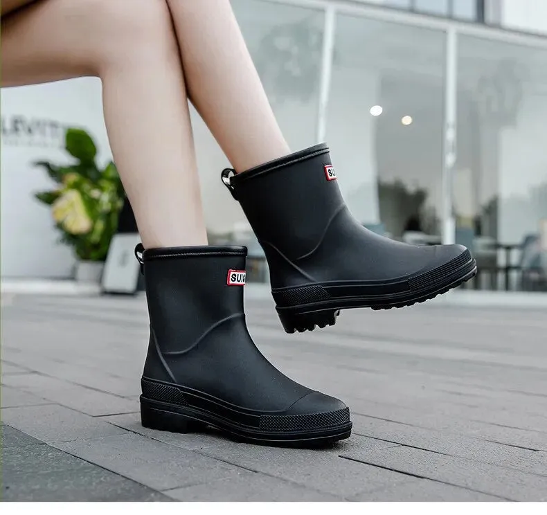 Women Rain Boots Waterproof Non-slip Mid-tube Boots Pvc Rubber Shoes - WRB50145