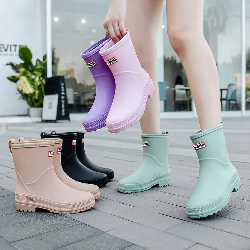 Women Rain Boots Waterproof Non-slip Mid-tube Boots Pvc Rubber Shoes - WRB50145