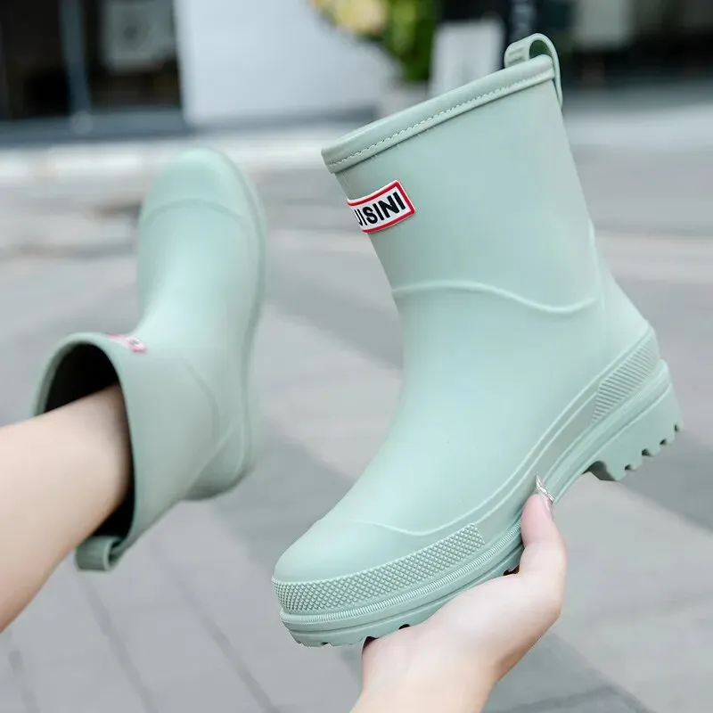 Women Rain Boots Waterproof Non-slip Mid-tube Boots Pvc Rubber Shoes - WRB50145