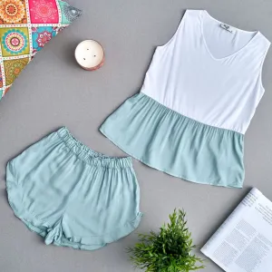 Women summer pajama set Mint ruffles top   Ruffles shorts