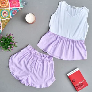 Women summer pajama set Purple ruffles top   Ruffles shorts