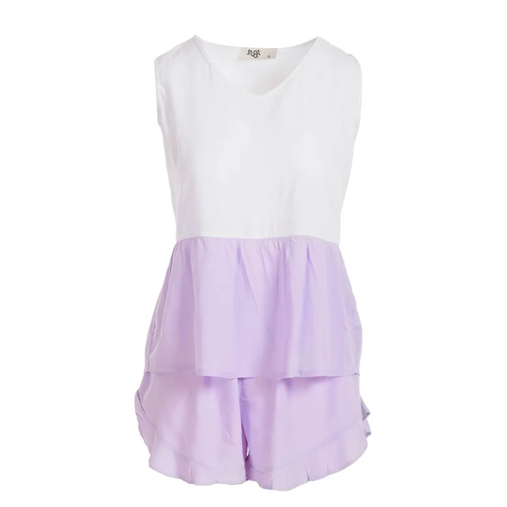 Women summer pajama set Purple ruffles top   Ruffles shorts