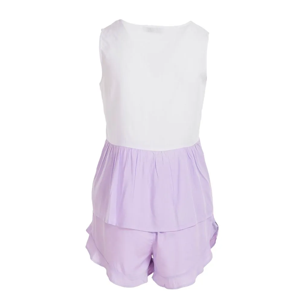 Women summer pajama set Purple ruffles top   Ruffles shorts