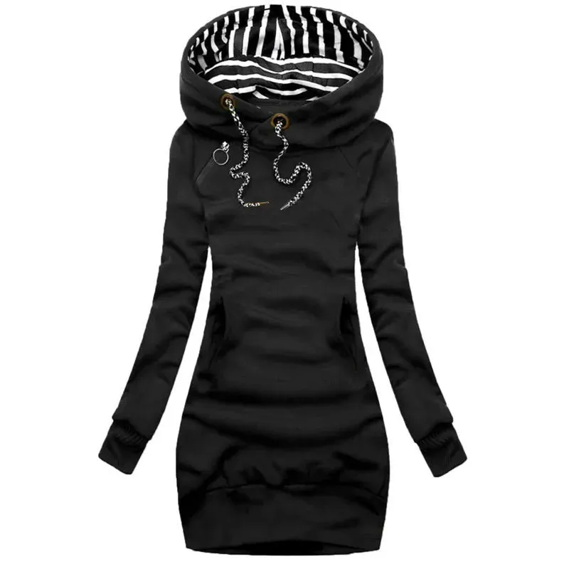 Women Sweater Dress Hooded Spring Autumn Ladies Long Sleeve Dress