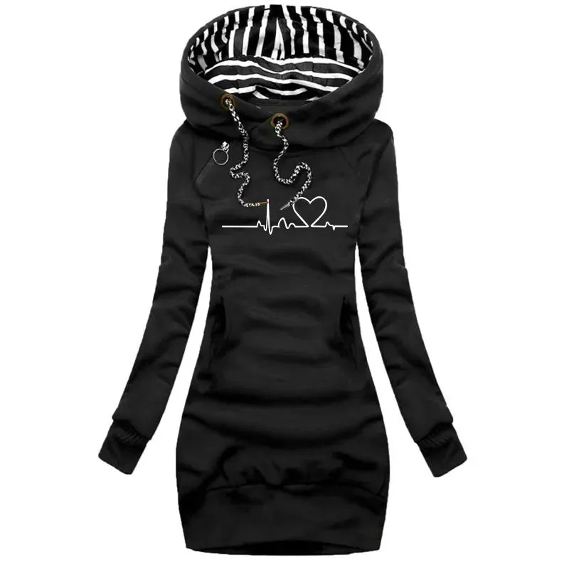 Women Sweater Dress Hooded Spring Autumn Ladies Long Sleeve Dress