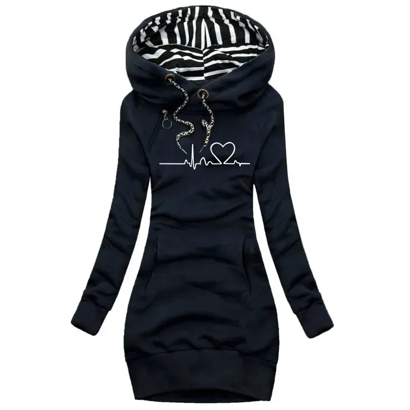 Women Sweater Dress Hooded Spring Autumn Ladies Long Sleeve Dress