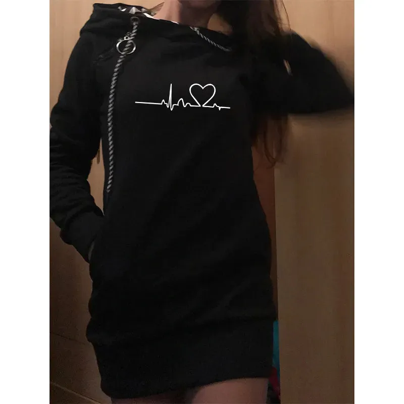 Women Sweater Dress Hooded Spring Autumn Ladies Long Sleeve Dress