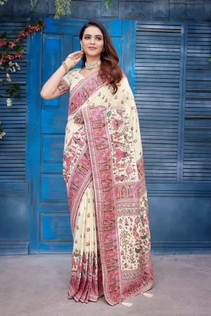 Women Wedding Wear Jaquard Weaving Worked Pure Pasmina Saree With Un Stitched Blouse