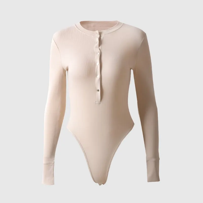 Women's Long Sleeved Low Cut V-Neck Bodysuit