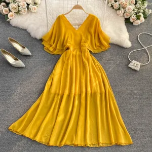 Yellow chiffon A line dress yellow fashion dress    S189